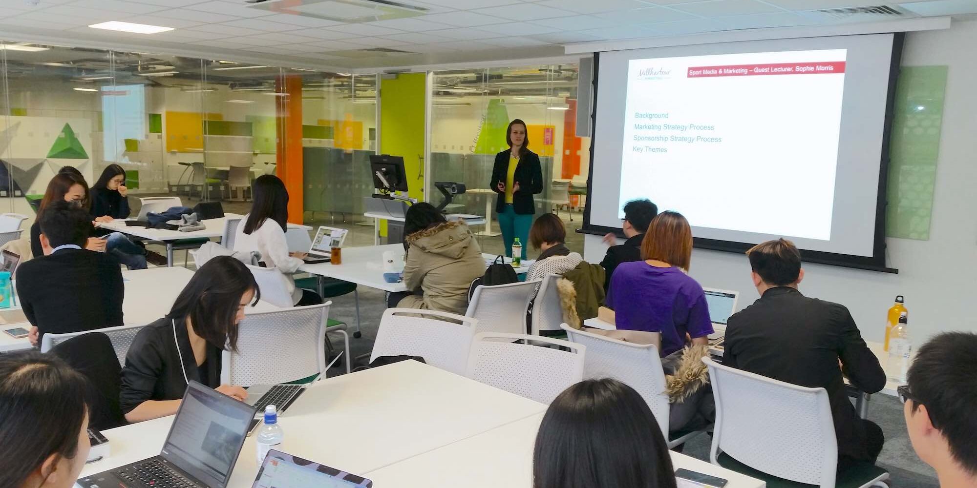 Sophie Morris giving a lecture at Loughborough University